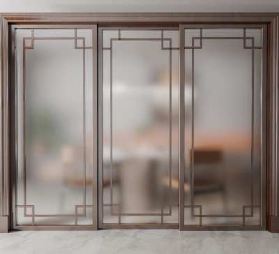 新中式磨砂玻璃推拉门3D模型下载